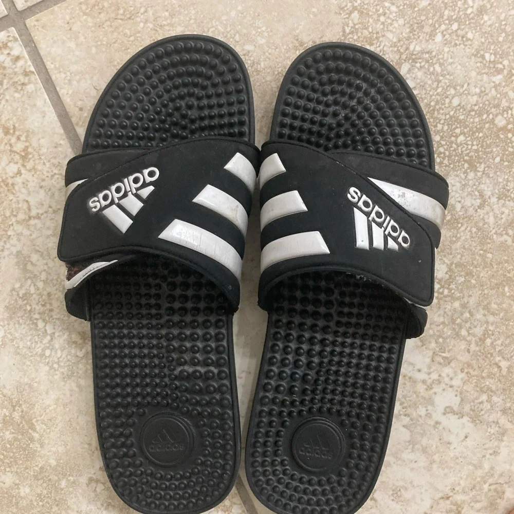 Adidas Black And White Slides Size 15